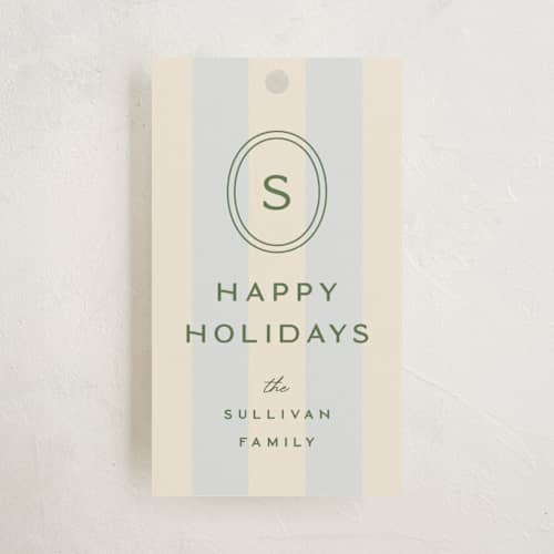 This is a frost gift tags with standard by Ellen Schlegelmilch called monogram christmas stripes printing on signature in tag