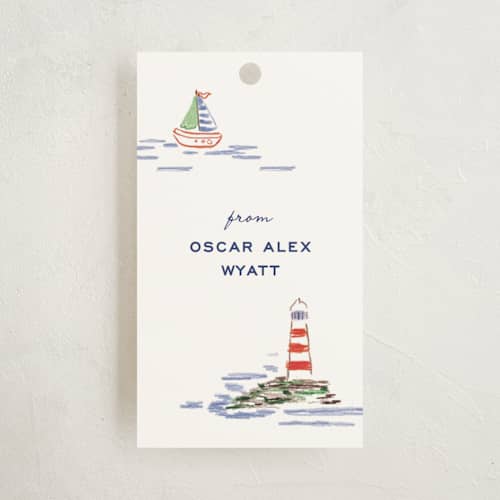 This is a pier gift tags with standard by Pati Cascino called vespucci printing on signature in tag