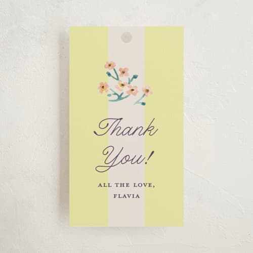 This is a citrus baby shower favor tags with standard by Pati Cascino called blooming garden printing on signature in tag