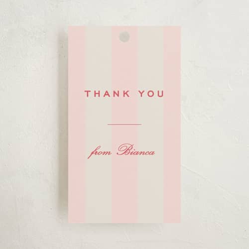 This is a fragola baby shower favor tags with standard by Megan Davis called campania printing on signature in tag