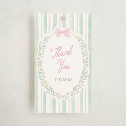 This is a cupcake baby shower favor tags with standard by Creo Study called little fleur printing on signature in tag