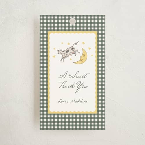 This is a dandelion baby shower favor tags with standard by Heather Schertzer called over the moon printing on signature in tag