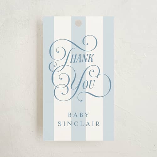 This is a bluebonnet baby shower favor tags with standard by Laura Hankins called oh boy! printing on signature in tag