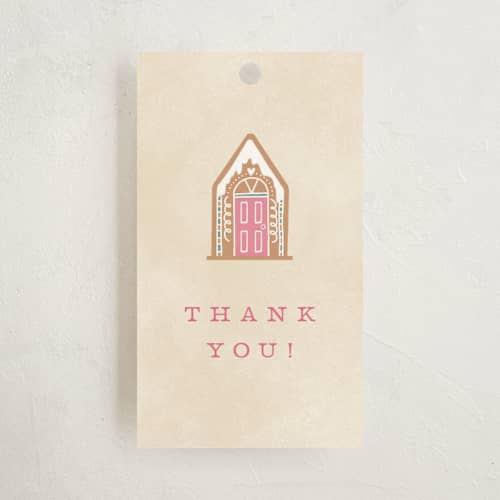 This is a cotton candy baby shower favor tags with standard by Pixel and Hank called holiday greetings printing on signature in tag