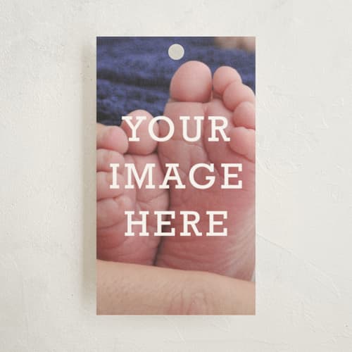 This is a ivory baby shower favor tags with standard by Minted called the big picture printing on signature in tag