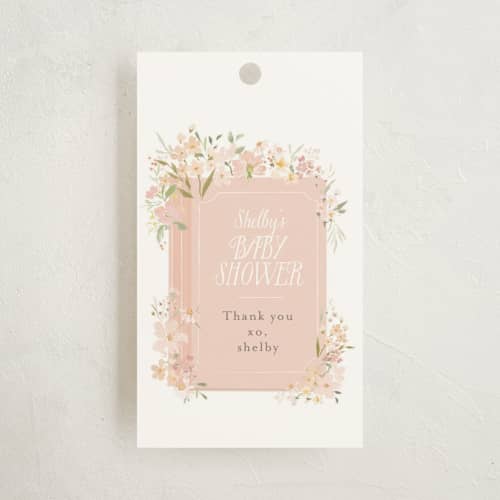 This is a carnation baby shower favor tags with standard by Itsy Belle Studio called storybook printing on signature in tag