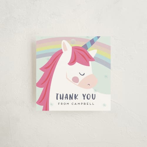 This is a bubblegum kids gift tags with standard by peetie design called unicorno printing on signature in tag