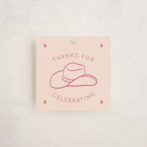 This is a peony kids gift tags with standard by Rachel Cassel called cowgirl printing on signature in tag
