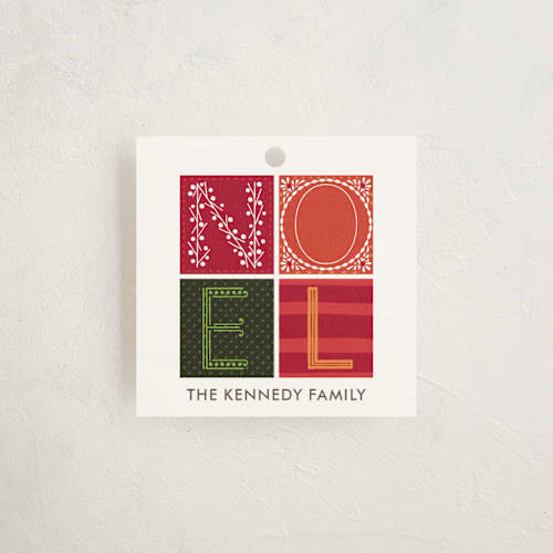 This is a crimson gift tags with standard by Griffinbell Paper Co. called quilted printing on signature in tag