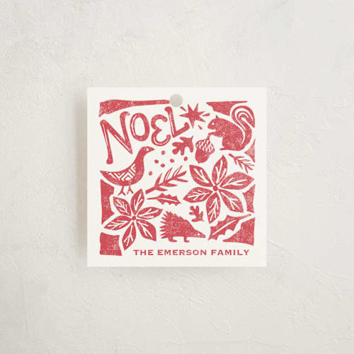 This is a cherry gift tags with standard by Griffinbell Paper Co. called pastoral noel printing on signature in tag