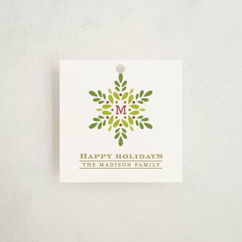 This is a gold gift tags with standard by Griffinbell Paper Co. called ivy bright printing on signature in tag