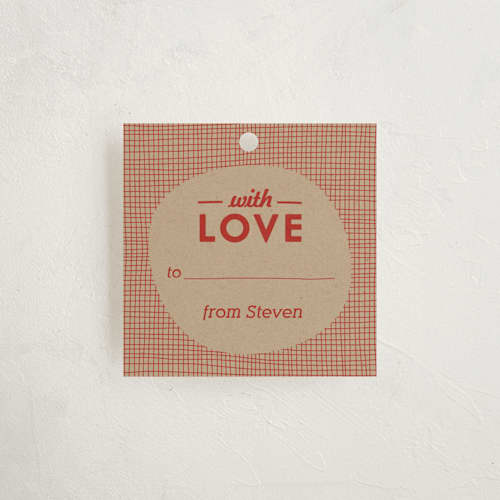 This is a red rose gift tags with standard by Monica Tuazon called meshed with love printing on signature in tag