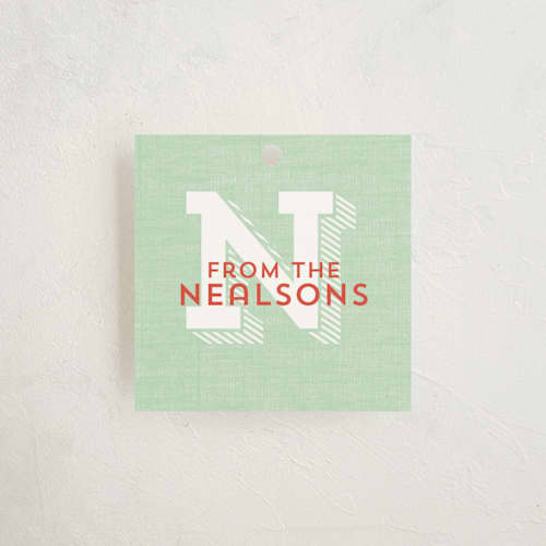 This is a mint gift tags with standard by Keen Peachy called rustic monogram printing on signature in tag