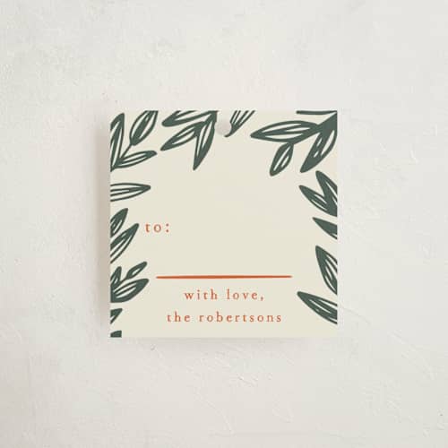This is a cream gift tags with standard by Blustery August called twigs & branches printing on signature in tag
