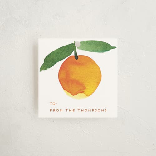 This is a tangerine gift tags with standard by Alexandra Dzh called sweet oranges printing on signature in tag