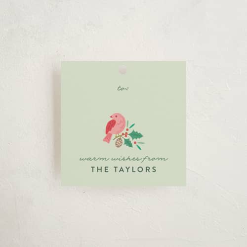 This is a mint gift tags with standard by curiouszhi called festive winter birds printing on signature in tag