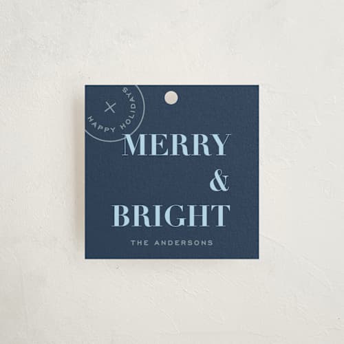 This is a denim gift tags with standard by Joyce Pinheiro called holiday seal printing on signature in tag