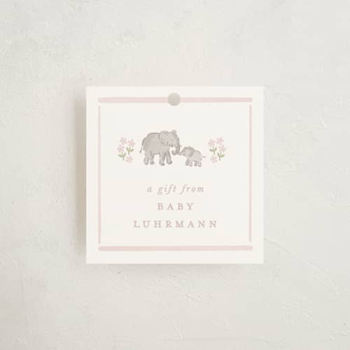 This is a melon gift tags with standard by Corinne Malesic called sweet elephants printing on signature in tag