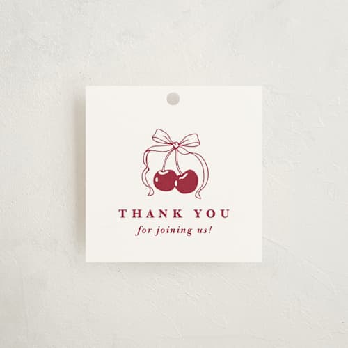 This is a bing cherry baby shower favor tags with standard by Charter Oaks Creative called classic cherries printing on signature in tag