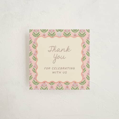 This is a poppy baby shower favor tags with standard by Creo Study called botanical maximalism printing on signature in tag