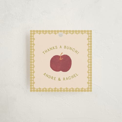 This is a blueberry baby shower favor tags with standard by Natalie Rae called apple orchard printing on signature in tag