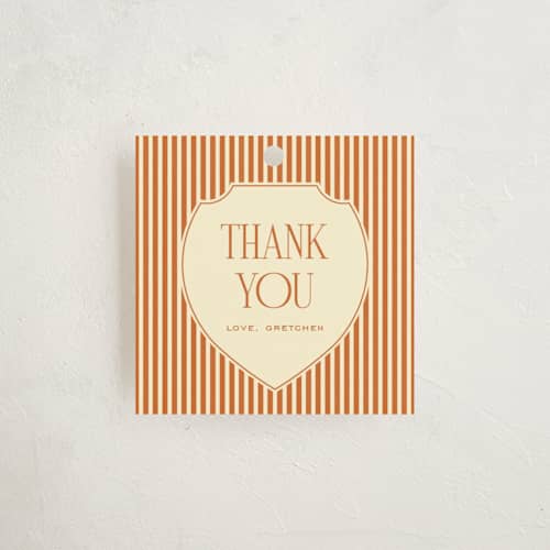 This is a citrus baby shower favor tags with standard by Ashlee Townsend called the club crest printing on signature in tag