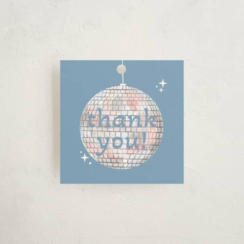 This is a cobalt baby shower favor tags with standard by Janna Sue Design called groovy baby printing on signature in tag