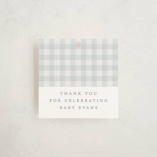 This is a sky baby shower favor tags with standard by Lea Delaveris called charming printing on signature in tag