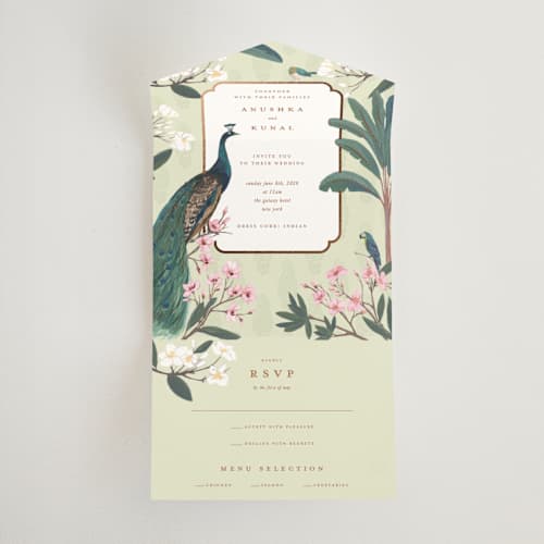 This is a pista all in one wedding invitations with foil pressed by Teju Reval called royal wedding printing on value cover in all-in-one