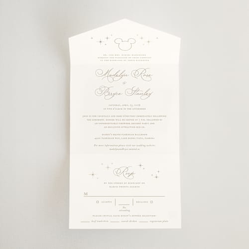 This is a celebration all in one wedding invitations with foil pressed by Jennifer Postorino called disney's minimal mickey mouse printing on value cover in all-in-one