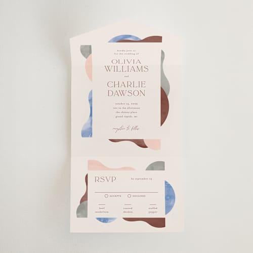 This is a coastal all in one wedding invitations with standard by Pixel and Hank called deconstruct printing on strathmore in all-in-one