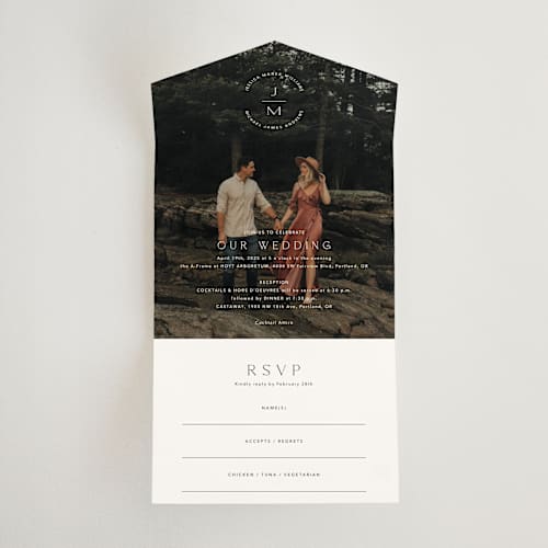 This is a opal all in one wedding invitations with standard by Jennifer Postorino called picture perfect printing on strathmore in all-in-one