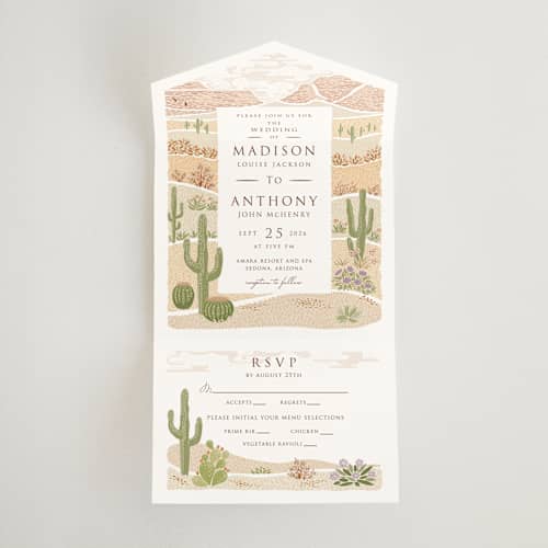 This is a red rock all in one wedding invitations with standard by Paper Sun Studio called westward printing on strathmore in all-in-one