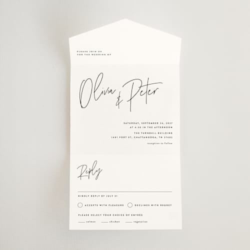 This is a cloud all in one wedding invitations with standard by JoAnn Jinks called signed printing on value cover in all-in-one