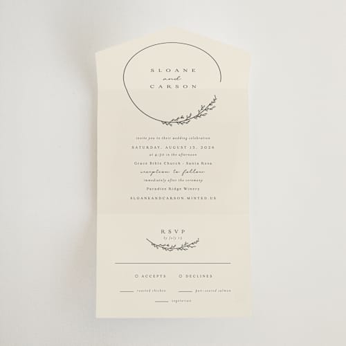 This is a almond all in one wedding invitations with standard by Brianne Larsen called branched printing on strathmore in all-in-one
