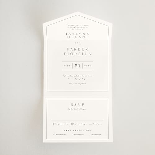 This is a cotton all in one wedding invitations with standard by Stacey Meacham called warm affection printing on value cover in all-in-one