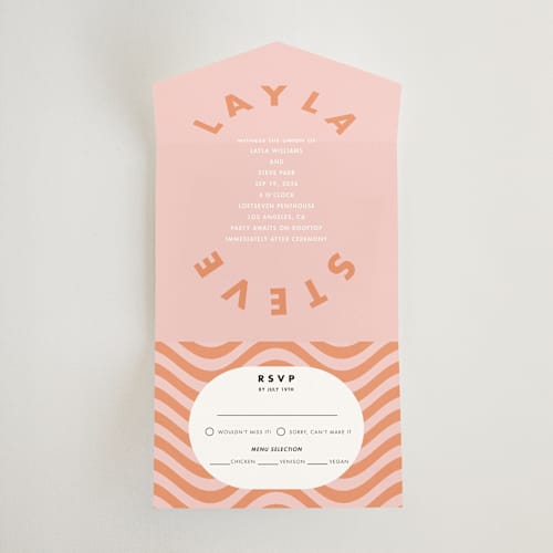 This is a candy all in one wedding invitations with standard by Catherine Culvenor called bubblegum printing on strathmore in all-in-one