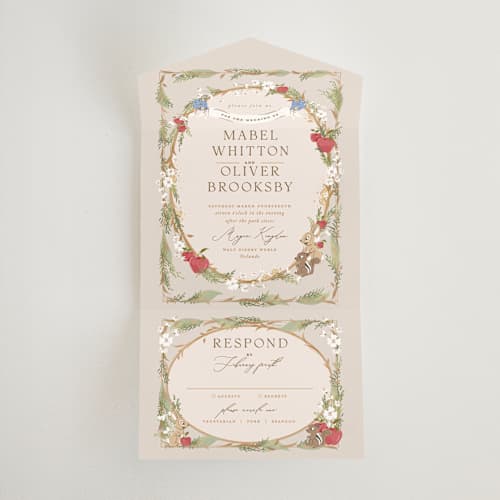 This is a forest floor all in one wedding invitations with standard by Erin L. Wilson called disney's snow white someday printing on strathmore in all-in-one
