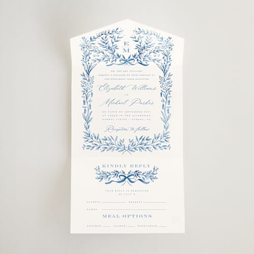 This is a cobalt all in one wedding invitations with standard by Petra Kern called royal printing on strathmore in all-in-one