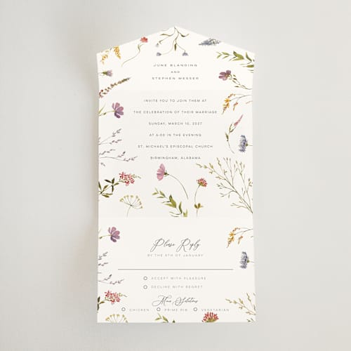 This is a sherbert all in one wedding invitations with standard by Erin Hodges called untied printing on strathmore in all-in-one