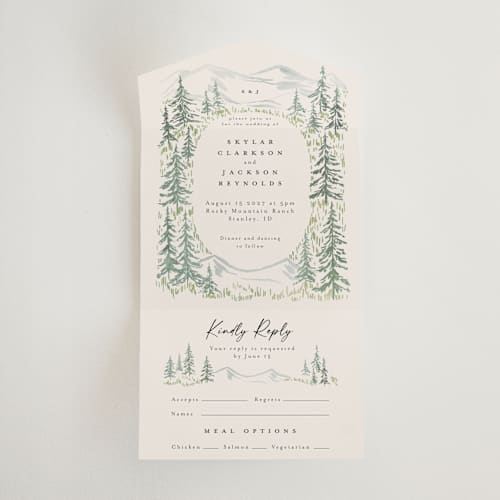 This is a forest all in one wedding invitations with standard by Petra Kern called paradise printing on strathmore in all-in-one