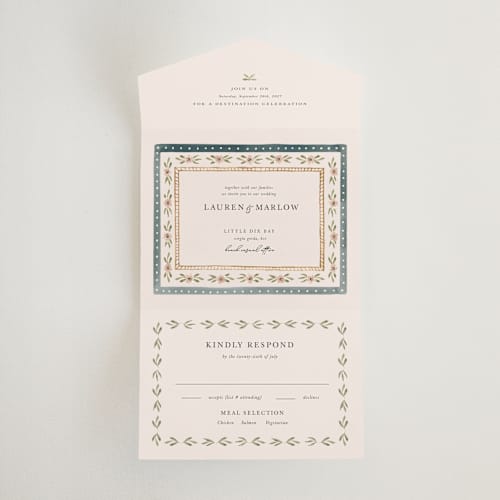 This is a sea all in one wedding invitations with standard by leslie hamer called americana printing on strathmore in all-in-one
