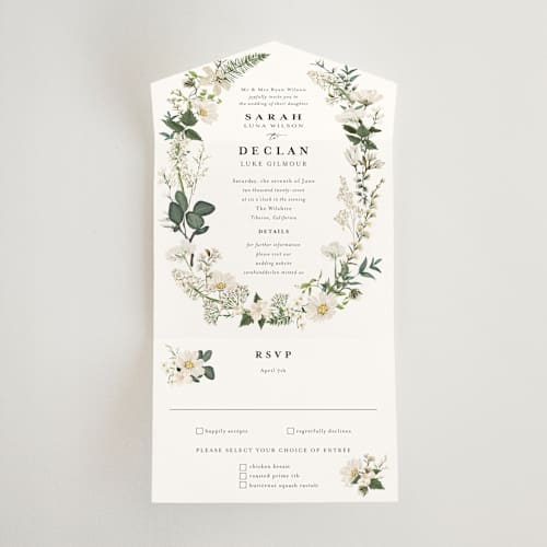 This is a opal all in one wedding invitations with standard by Susan Moyal called lilac bloom printing on strathmore in all-in-one