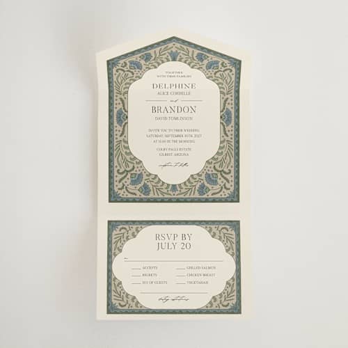 This is a robin's egg all in one wedding invitations with standard by Jen Owens called century printing on strathmore in all-in-one