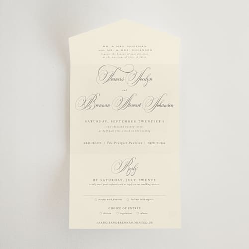 This is a oreo creme all in one wedding invitations with standard by Design Lotus called wonderful tonight printing on strathmore in all-in-one