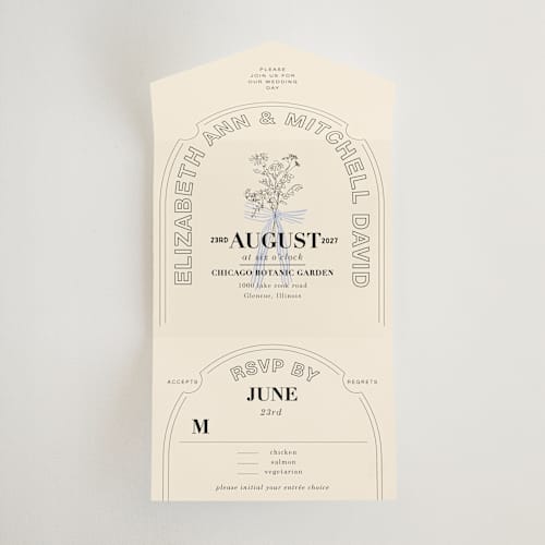This is a daisy all in one wedding invitations with standard by Baumbirdy called sealed printing on strathmore in all-in-one