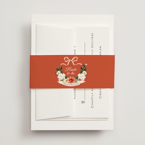 This is a verona sunset belly bands with standard by Sarah Knight called fleur printing on signature text in belly band