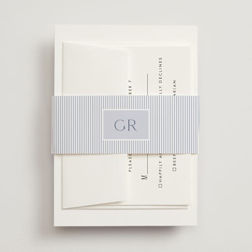This is a periwinkle belly bands with standard by Jenna Holcomb called coastal toile printing on signature text in belly band