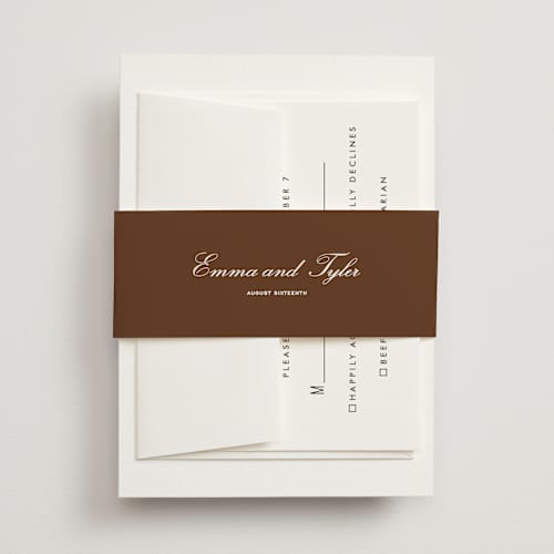 This is a cream belly bands with standard by Jennifer Lew called espresso printing on signature text in belly band