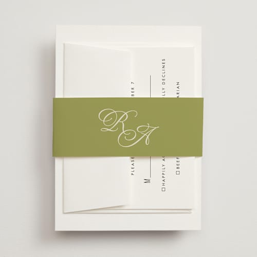 This is a olive belly bands with standard by Ellen Schlegelmilch called rory printing on signature text in belly band
